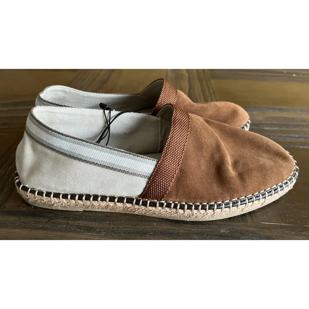 Zara Mens Espadrilles Slip On Shoes Brown Suede Contrast EU 43